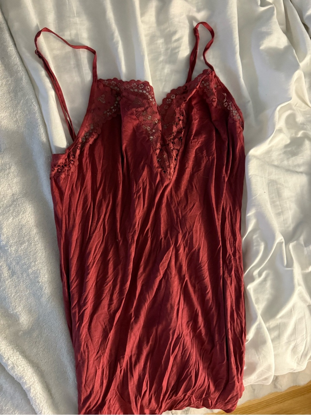 Victoria’s Secret Red Lace-Trim Slip Dress